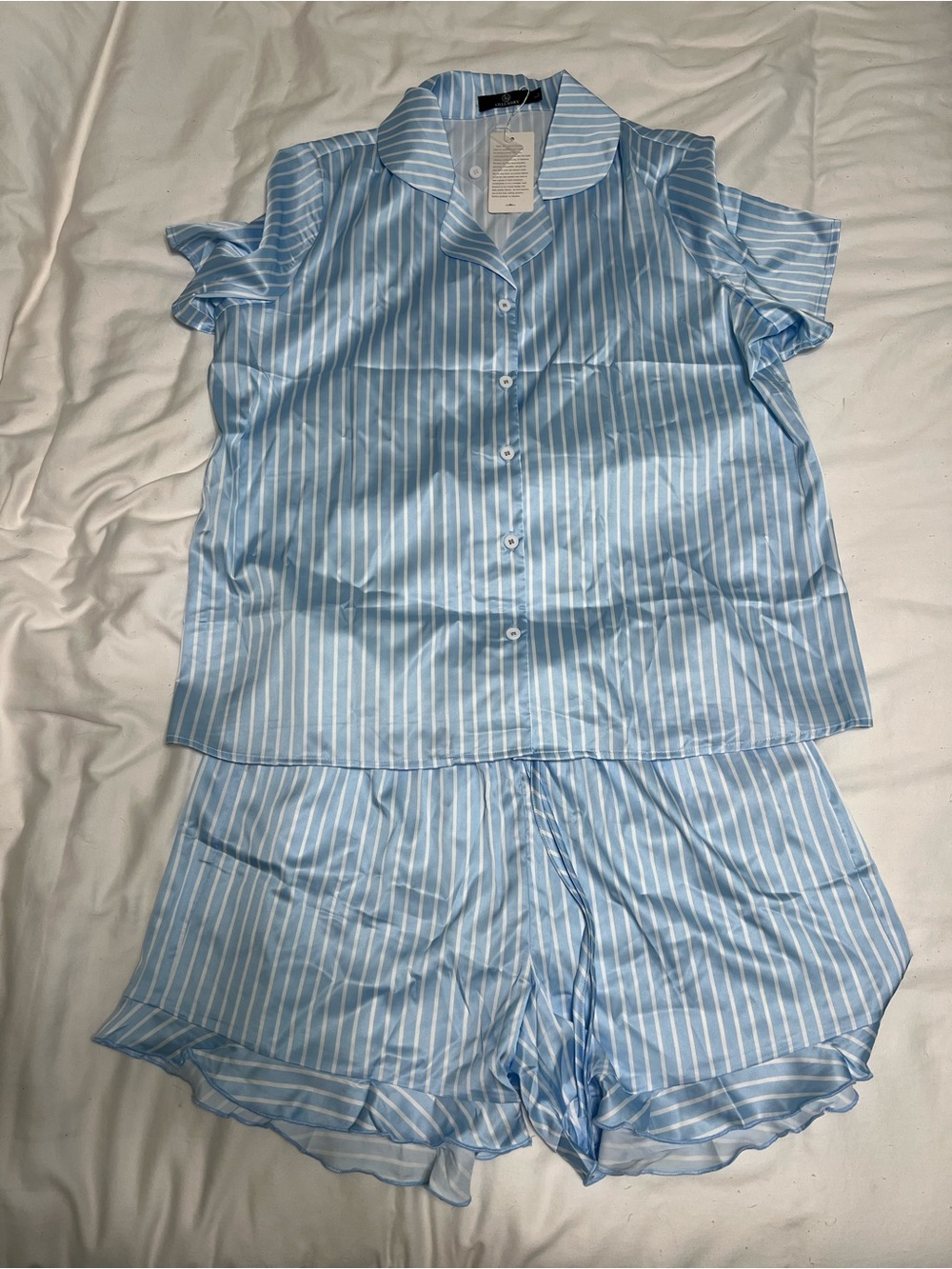 Light Blue Striped Satin Pajama Set